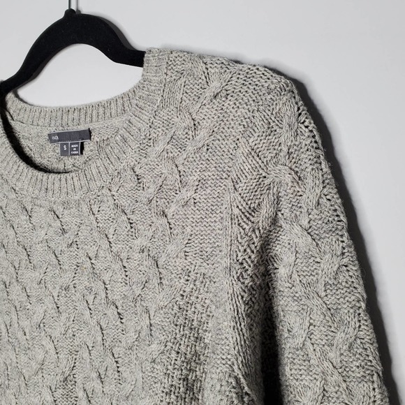 VINCE Grey Black Colorblock Cable Knit Crewneck Knit Sweater Sz S - Picture 4 of 8